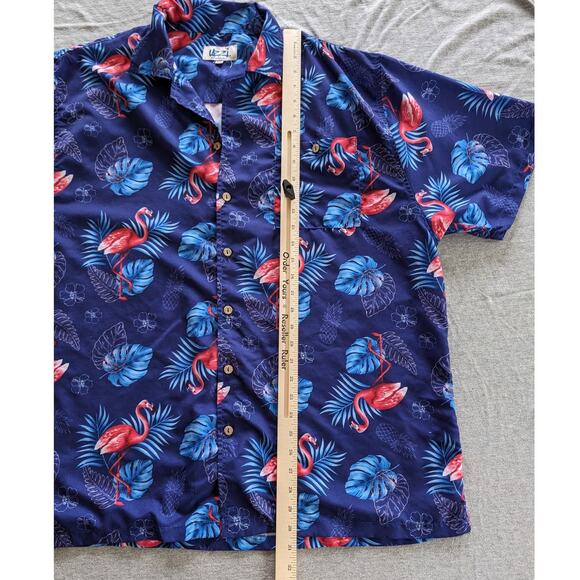 Vintage Uzzi Amphibious Gear Hawaiian Shirt Mens Extra Large Pink Flamingos READ - Picture 3 of 12